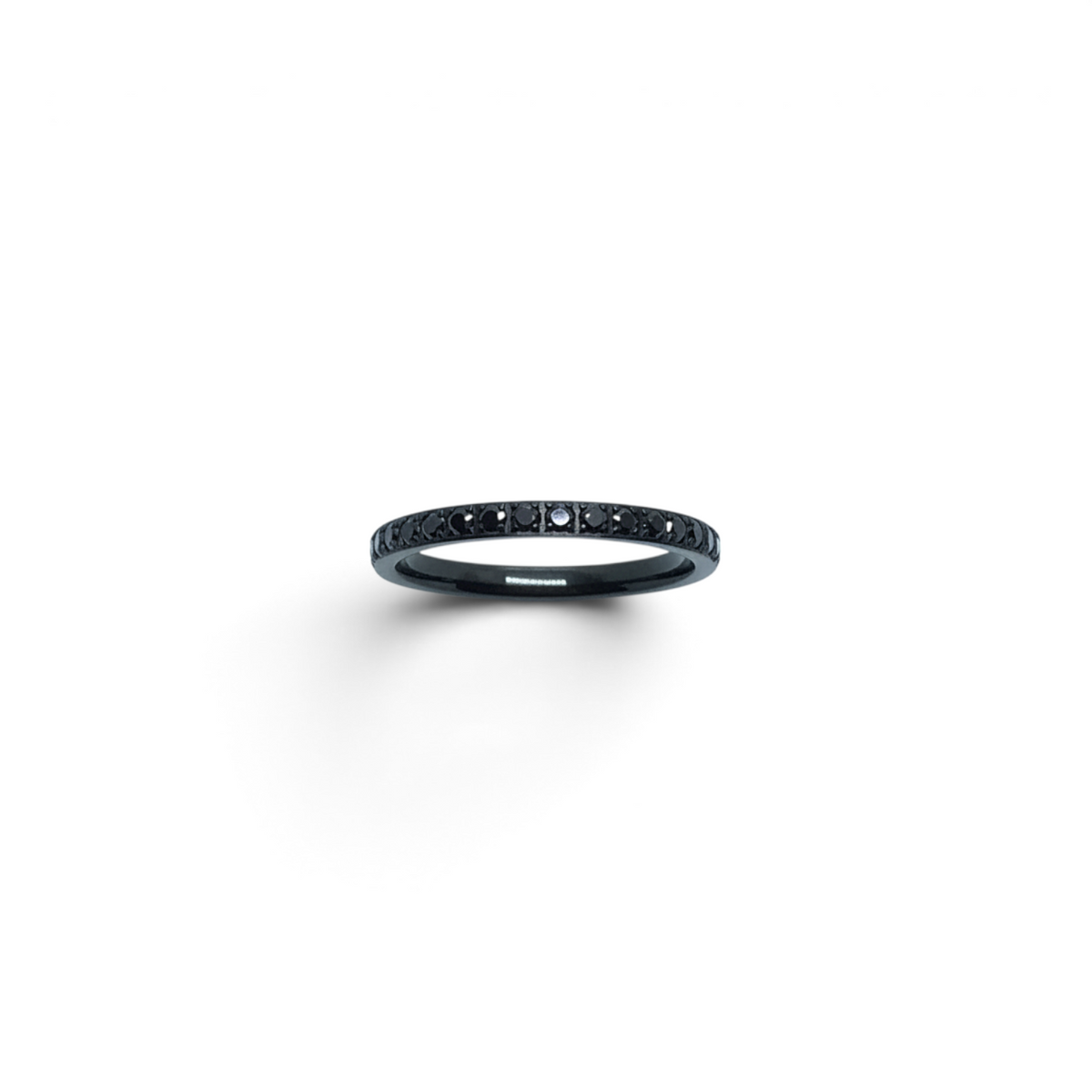 Rare Earth Gallery 2mm titanium ring with black IP plating and half-set black cubic zirconia stones