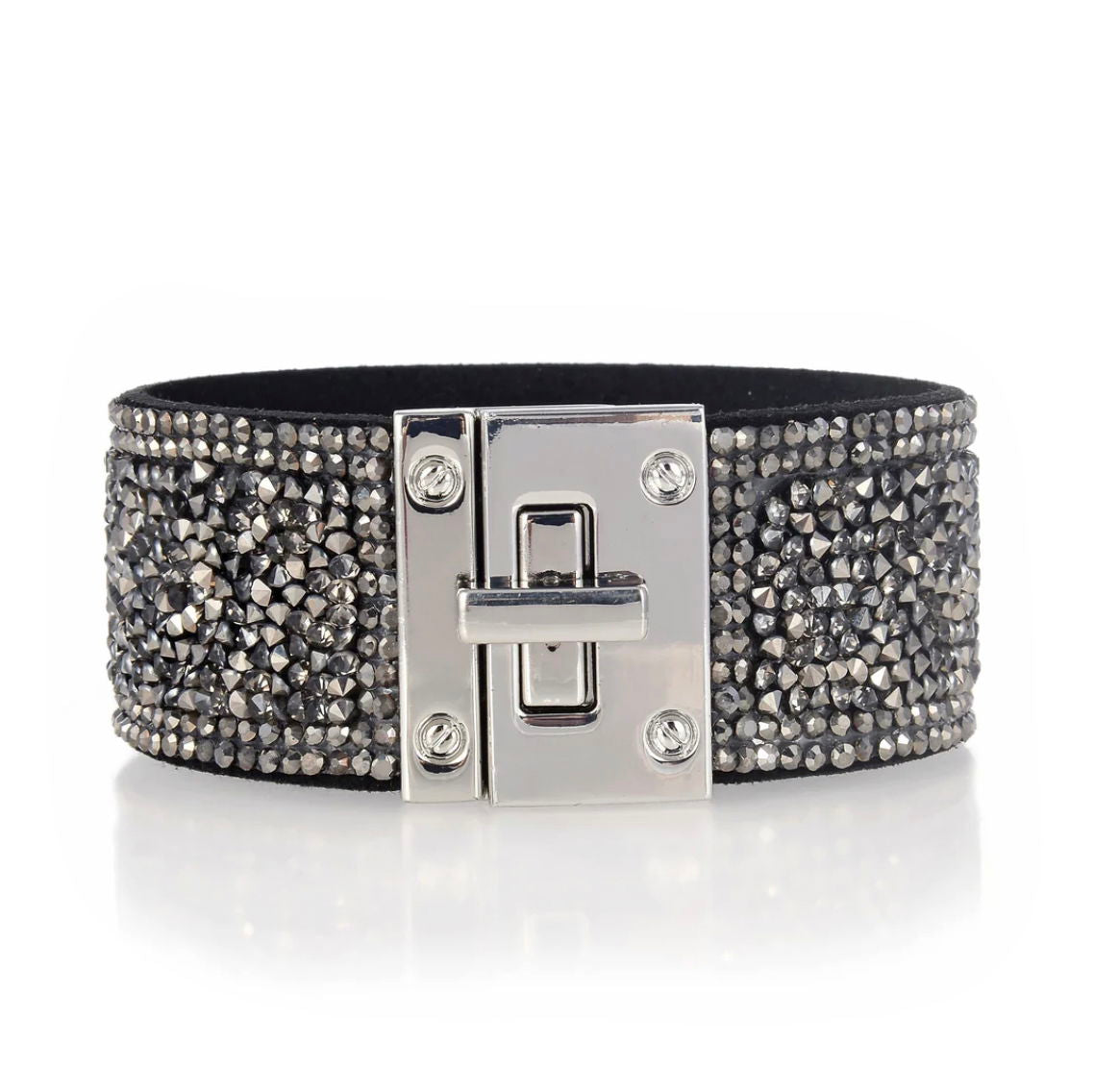 Narrow Crystal Wrap Bracelet - Gray Angular Shapes with Magnetic Clasp