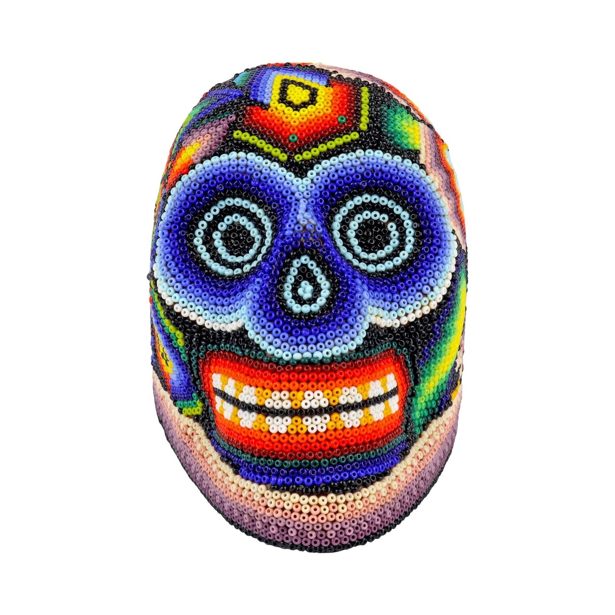 Huichol Beaded Skull - Purple and Beige Banding Across the Jaw