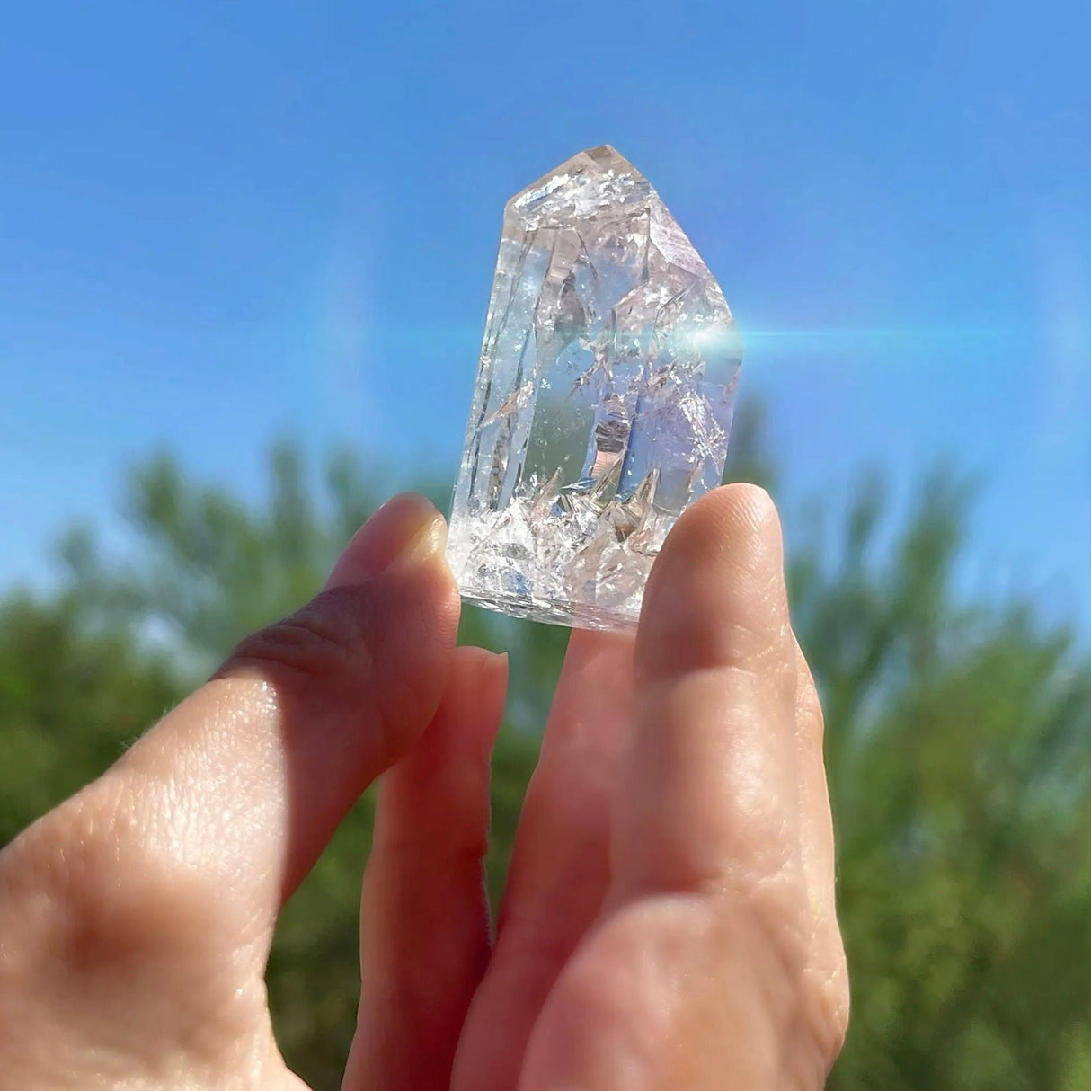 Crackle Quartz Point Cut & Polished - Clear Pockets