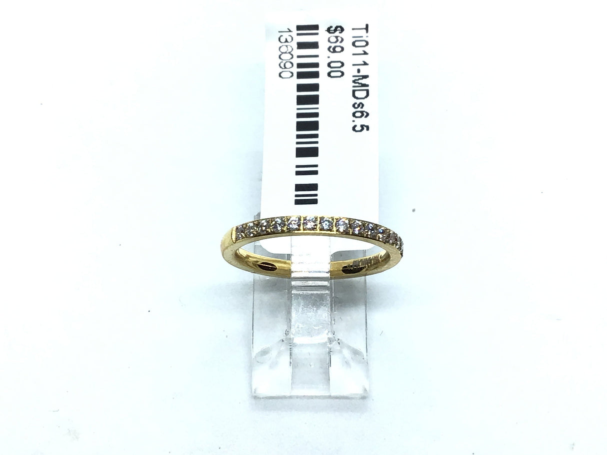 Titanium Ring with Gold IP Plating & White CZ on Half 2mm Band Sz6.5