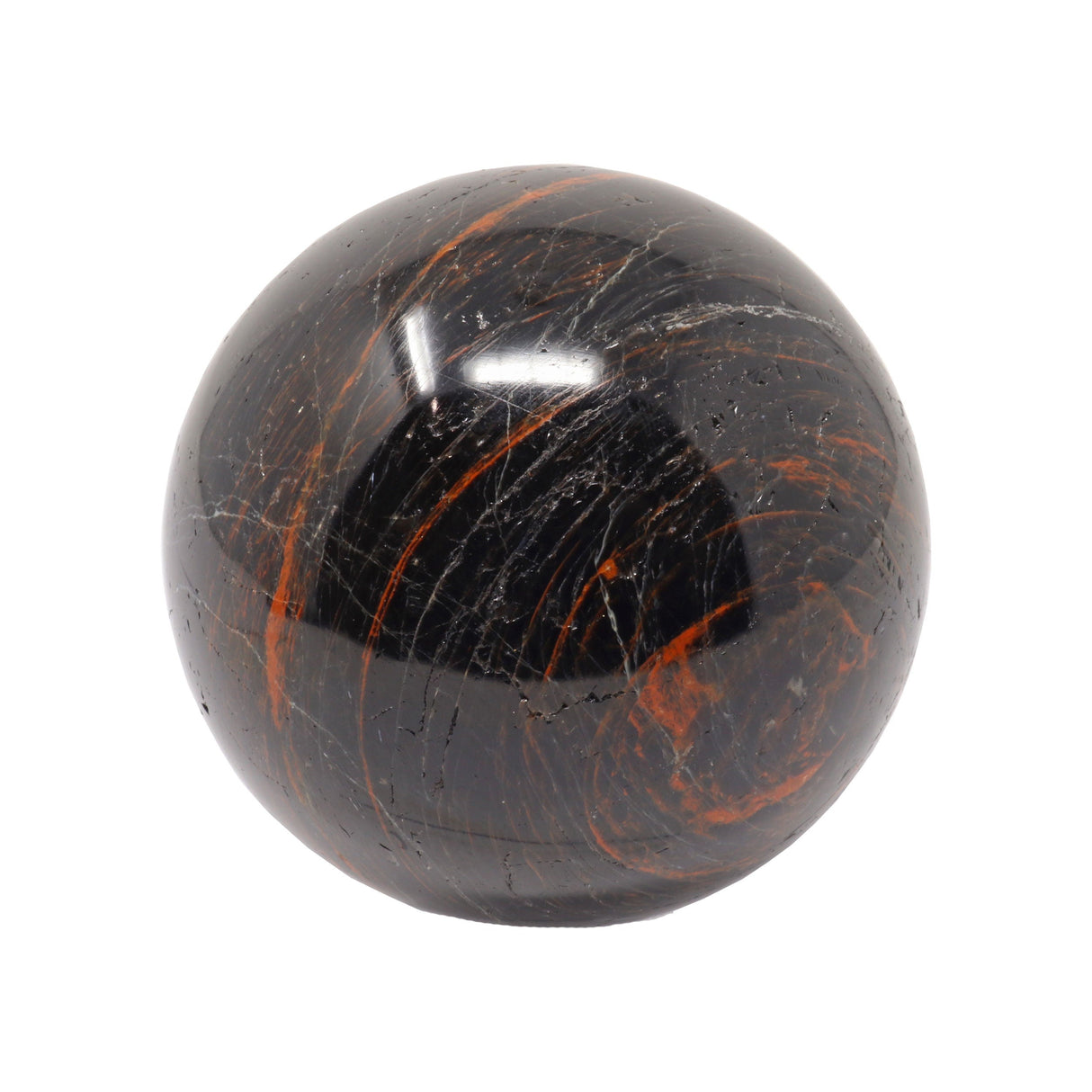Black Tourmaline Sphere on Lucite Ring Stand