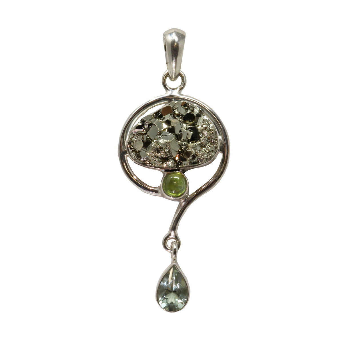 Peruvian Pyrite Pendant with Prasiolite & Vesuvianite aka. Idocrase