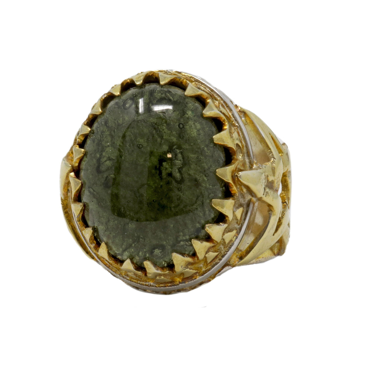 Moldavite Ring Size 9 -Cabochon in Star Band with 22k Overlay