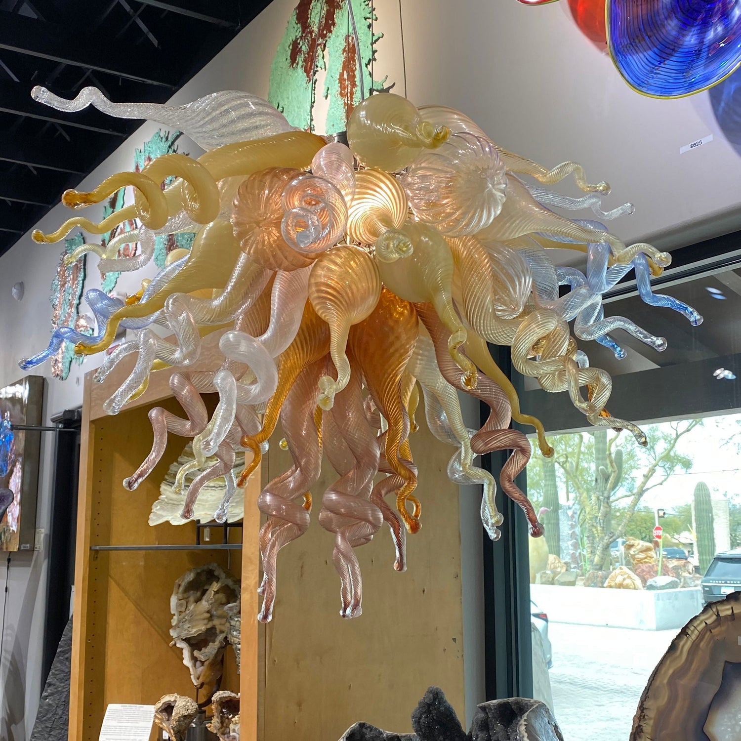 Glass Chandelier - Ink Blue & Ambers & Clear & Pink & Toffee