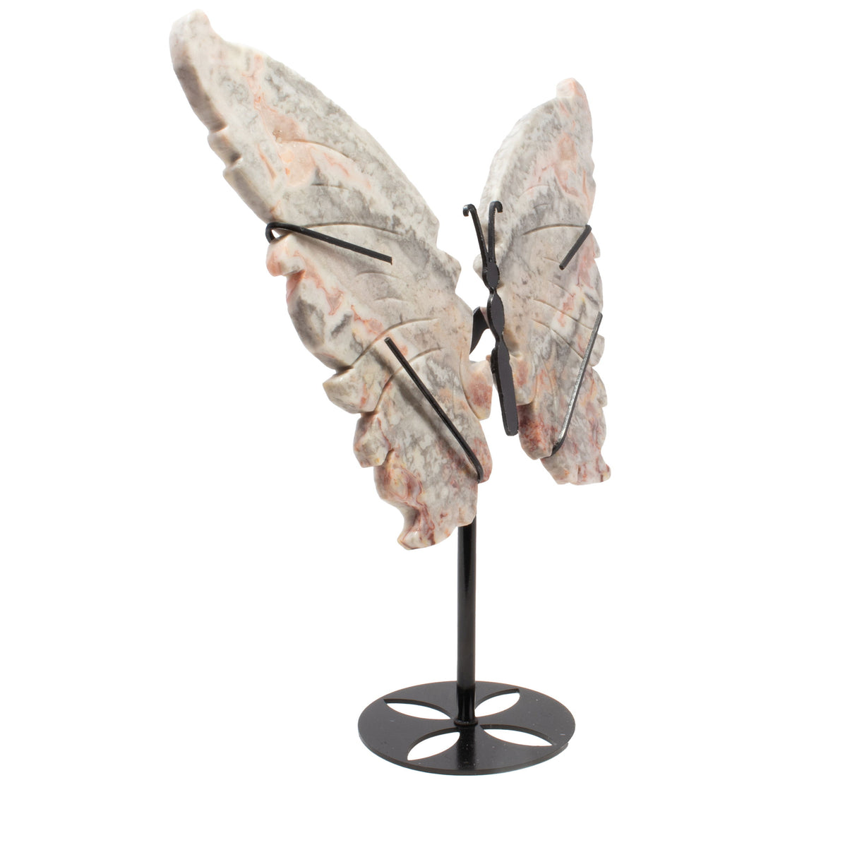 Crazy Lace Agate Butterfly Wings Carving with Stand