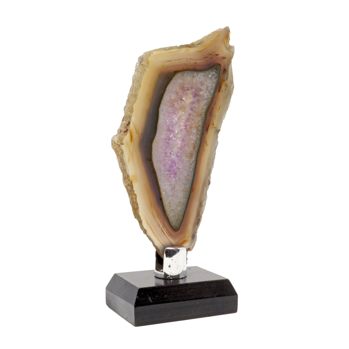 Agate Slice - Amethyst with Green & Brown Accents on Wooden Screw Stand