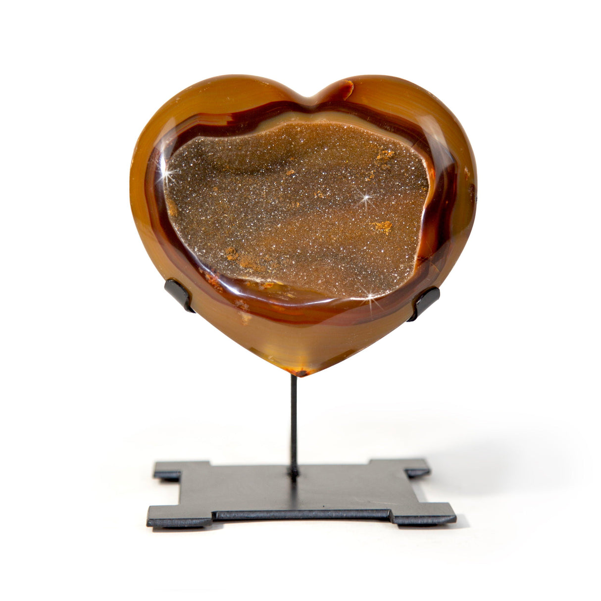 Druze Heart on Custom Aztec Post Stand with Coffee Brown Agate