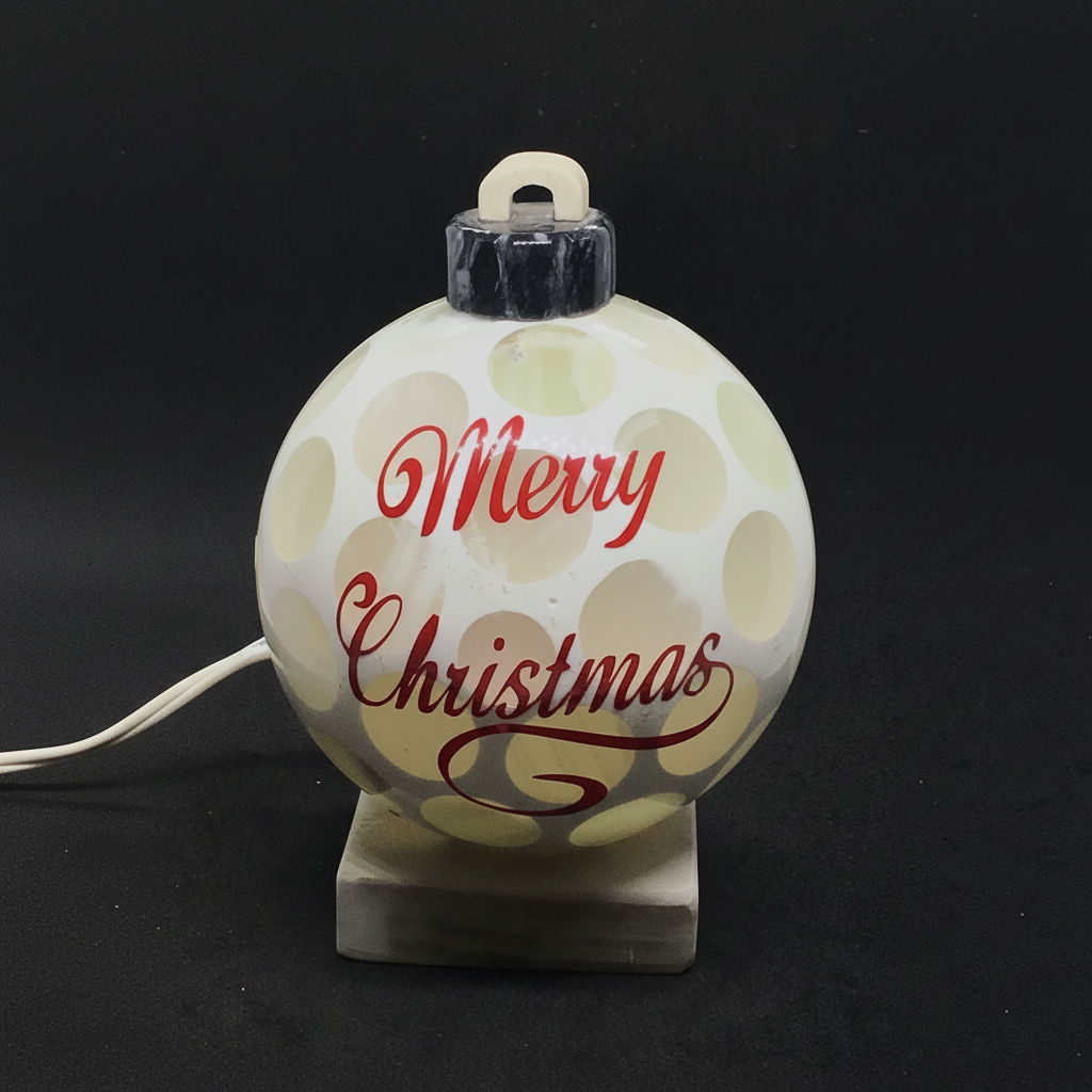 Rare Earth Gallery white onyx Christmas ornament lamp with Merry Christmas script and polka dot pattern