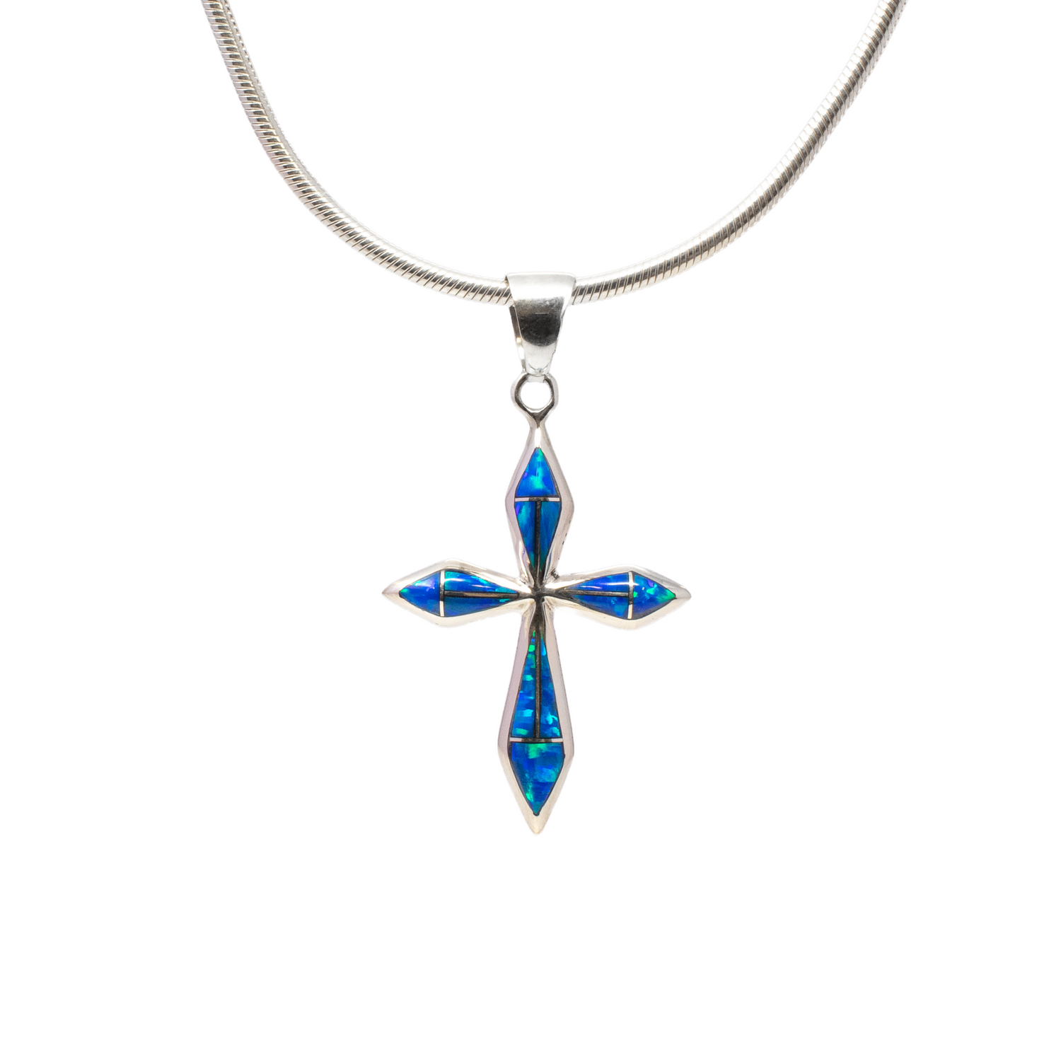 Blue Opal Cross Pendant -Mini With Sharp Points