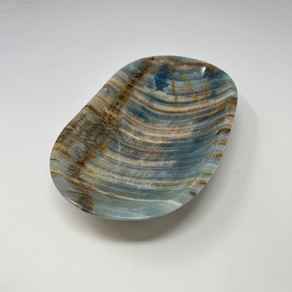 Blue Calcite Banded Dish - Oblong