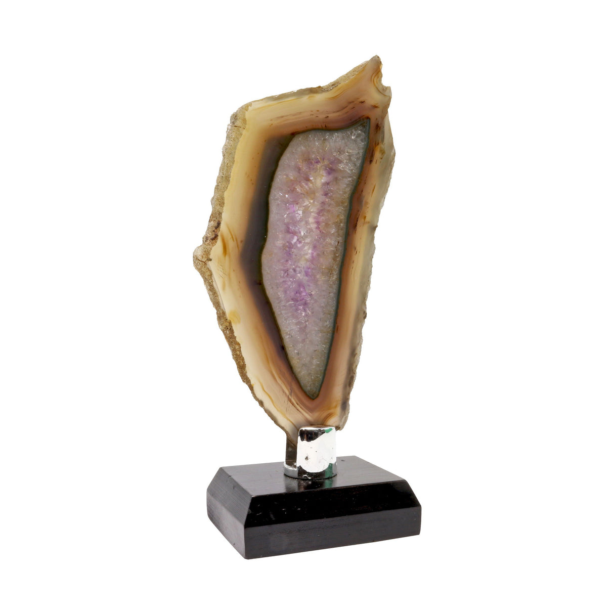 Agate Slice - Amethyst with Green & Brown Accents on Wooden Screw Stand