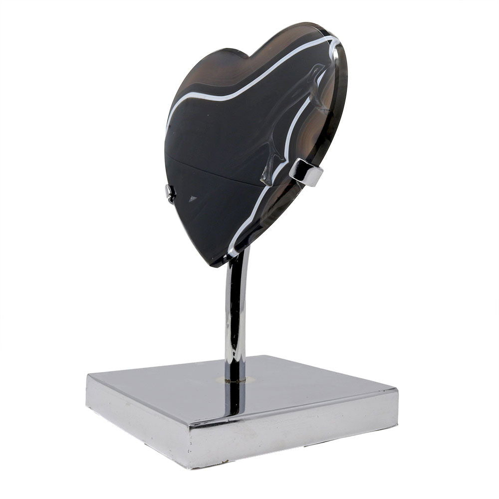 Black Agate Heart (Sard Onyx) in Custom Stainless Steel Stand