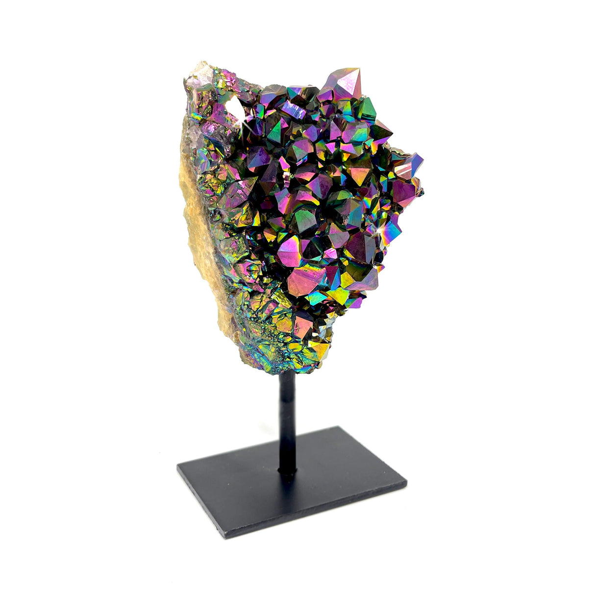 Rainbow Aura Coated Crystal Cluster on a Post Stand - Triangular Shape