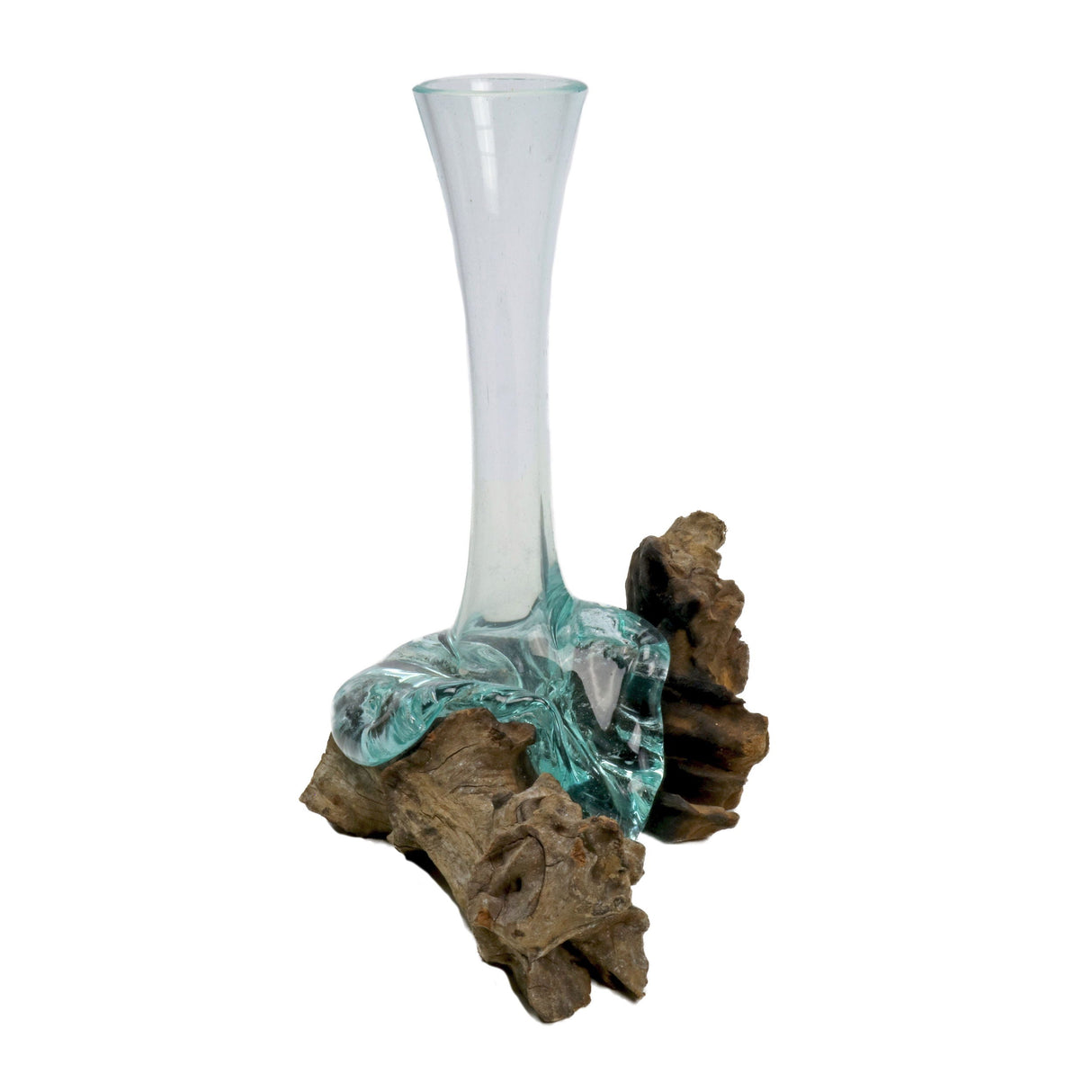 Glass Vase Melted Over Wood Log - Elongated