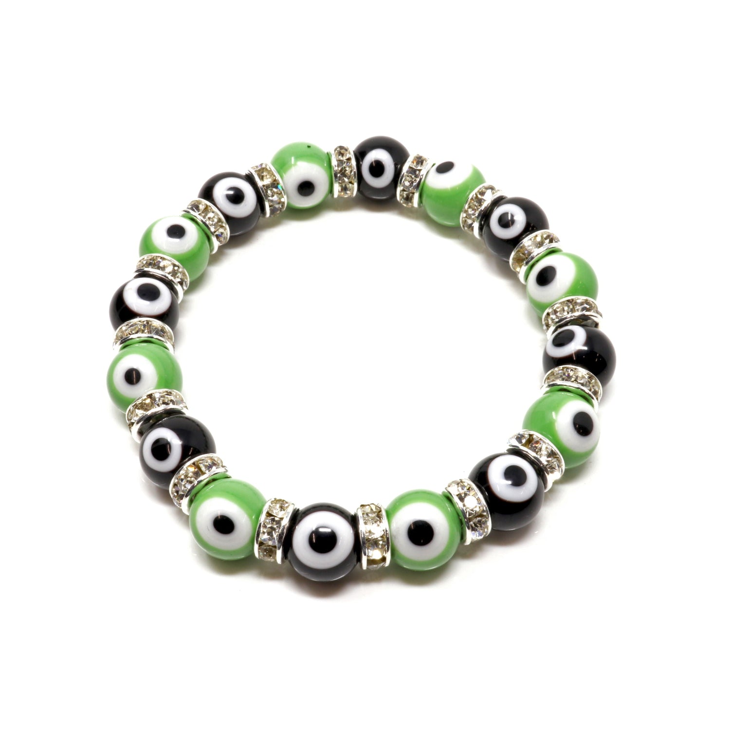 Crystal Bracelet - Black & Green Evil Eye