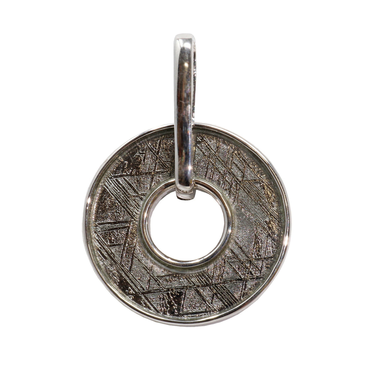 Muonionalusta Meteorite Pendant - Disk with Open Center & Silver Bezel with Bar Bail
