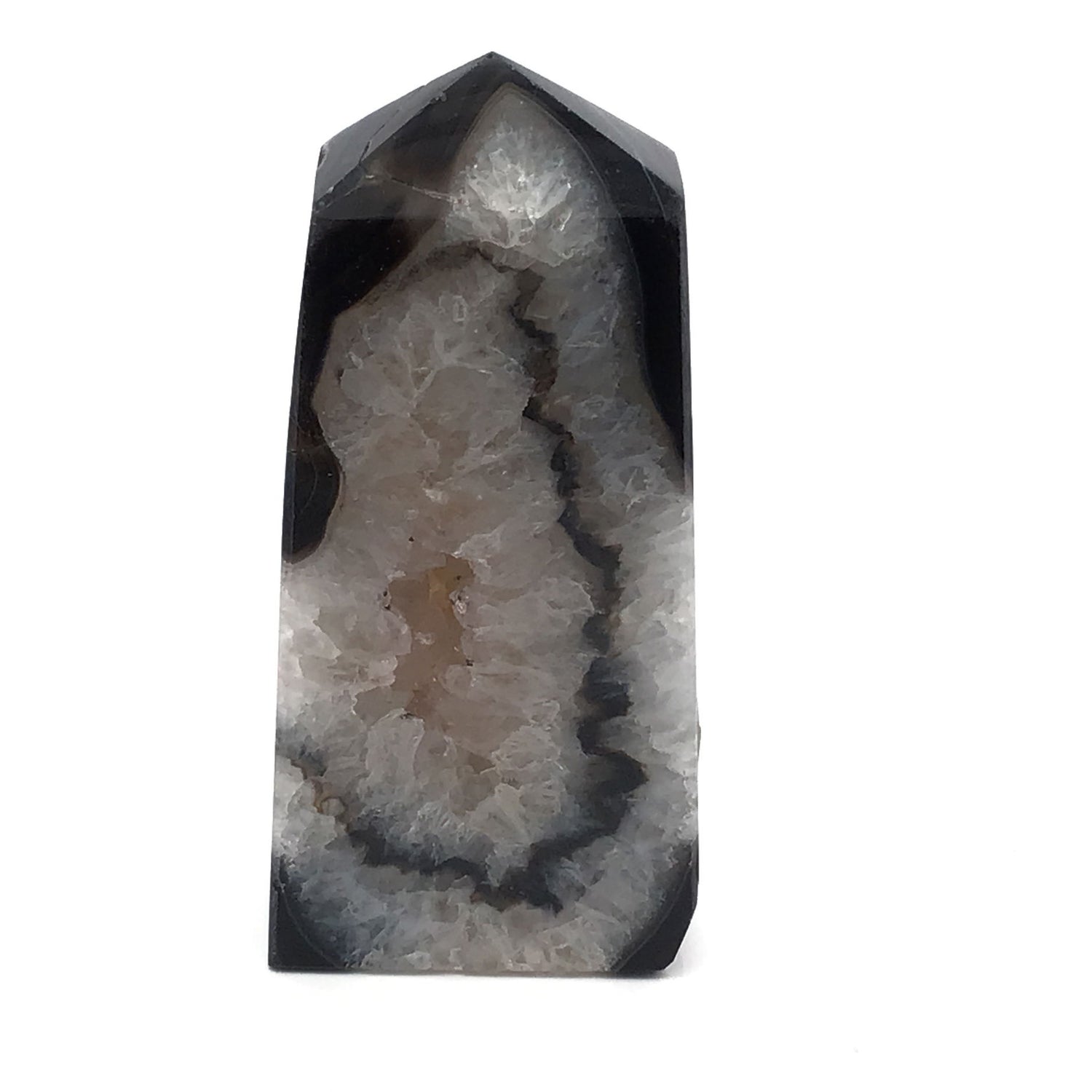 Black Agate Tower Point - Cut & Polished with Druze