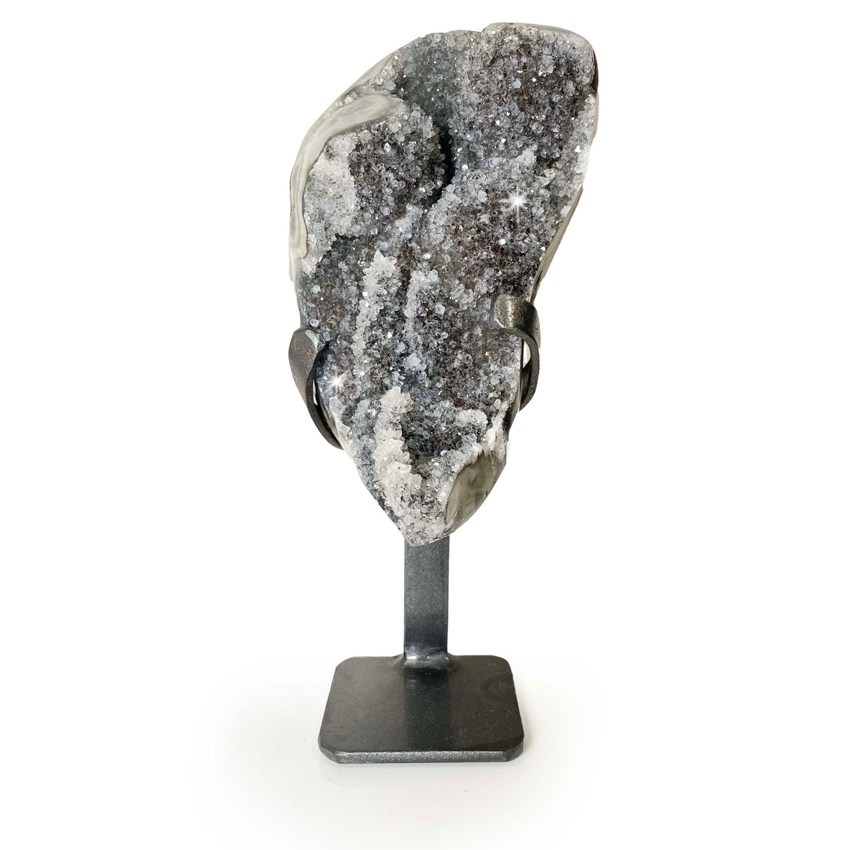 Druze Geode on a Fitted Spiral Stand - Icy Gray with White Agate