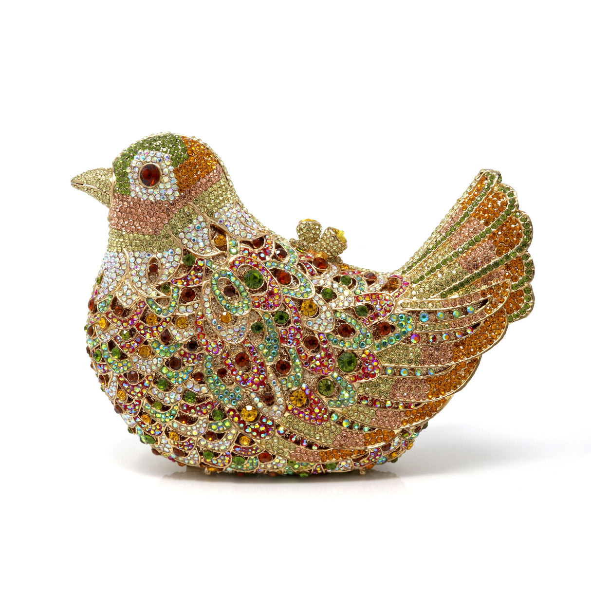 Fall Colors Bird Crystal Purse with Chain - Amber Eyes Gold Tone
