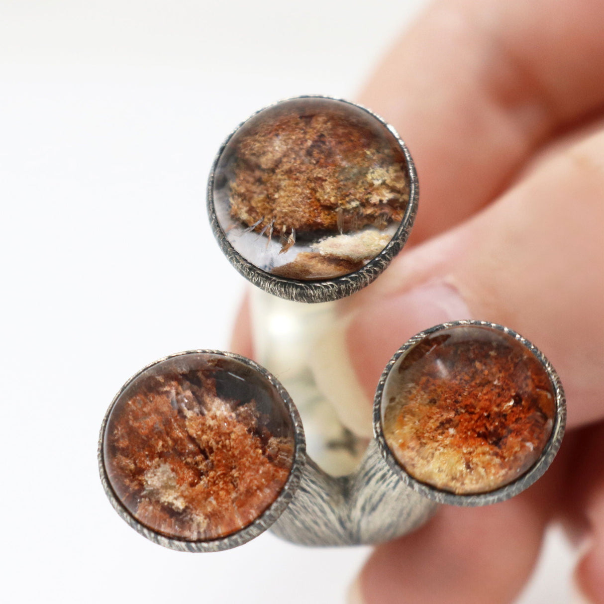 Lodolite Ring Size 8 - Majestic Pool Trio & Brushed Rhodium Plated Finish