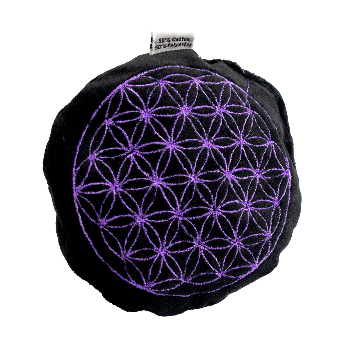 Black Velvet Embroidered Round Cushion - Flower of Life - Sacred Geometry