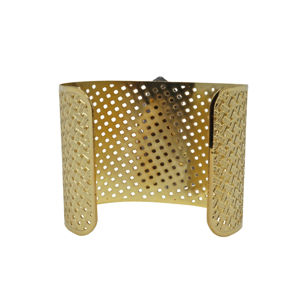 Smoky Quartz Cluster Cuff Bracelet - Prong Set Gold Overlay Wide Band