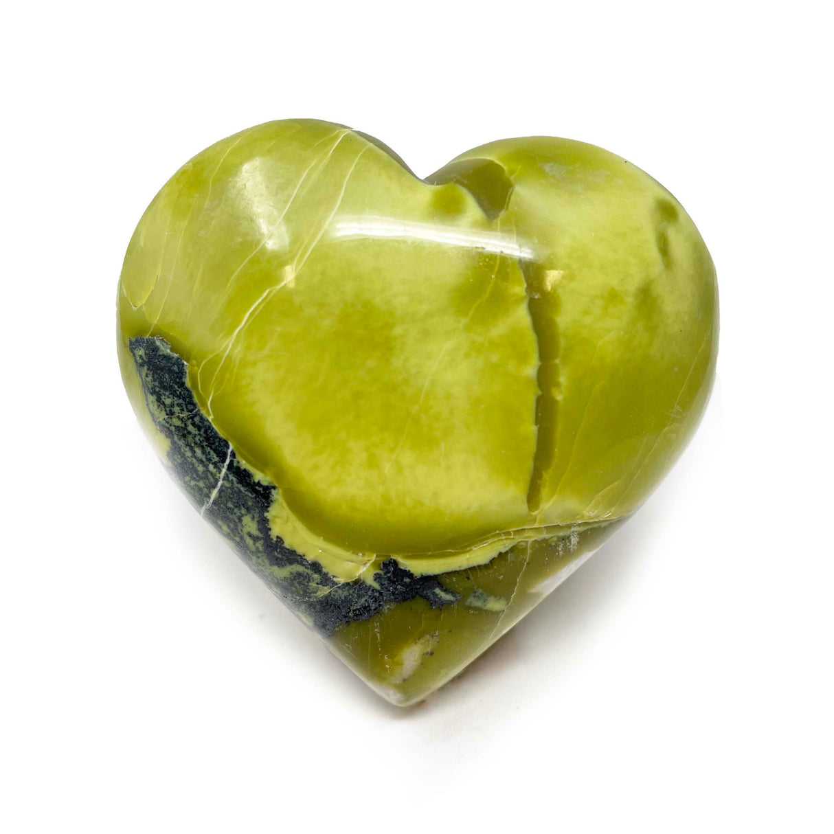 Green Serpentine Heart with Pyrite Inclusions