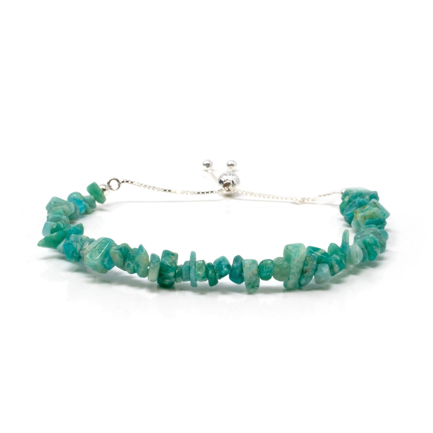 Amazonite Chip Beaded Bracelet with 925 Sterling Silver Adjustable Ball & Chain