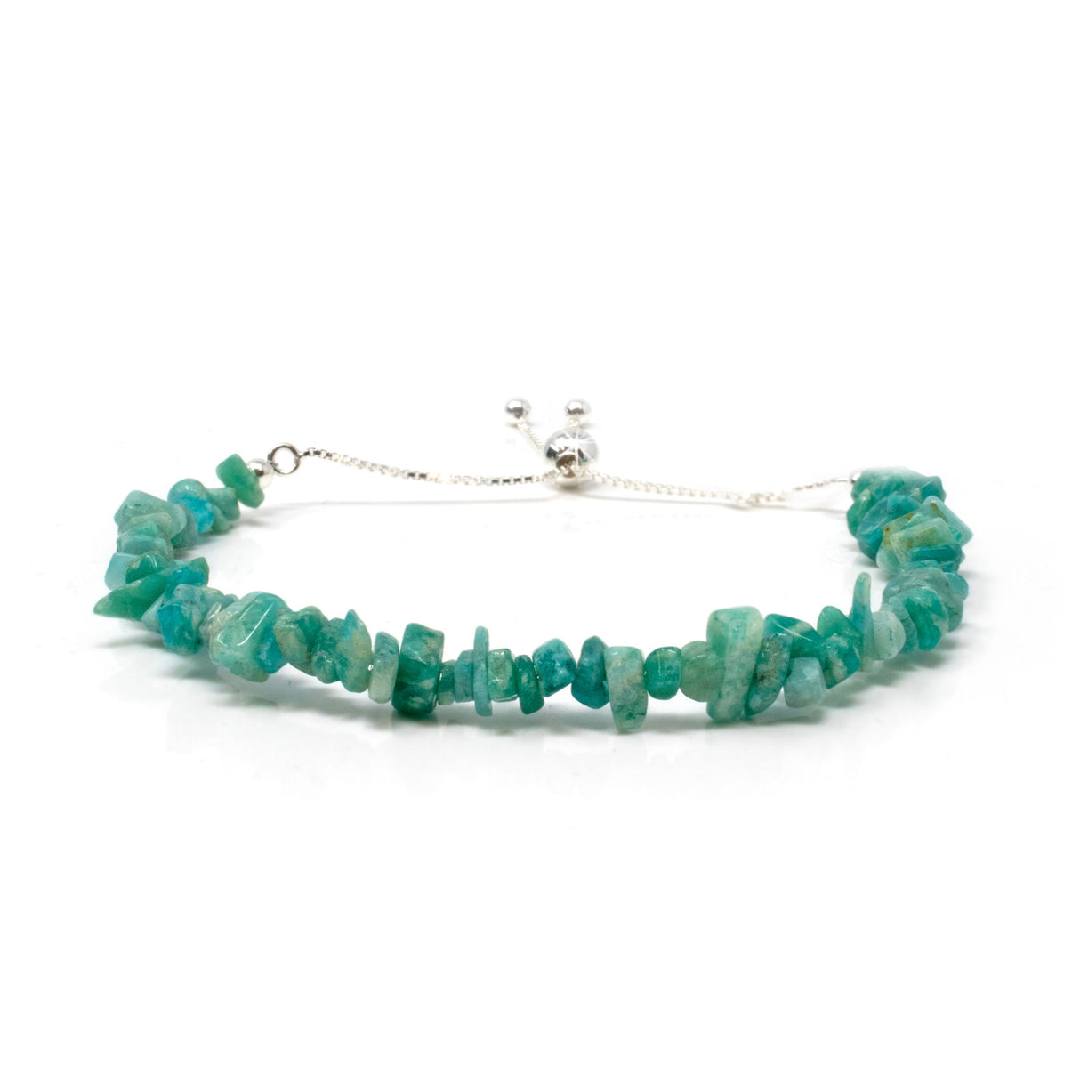 Amazonite Chip Beaded Bracelet with 925 Sterling Silver Adjustable Ball & Chain