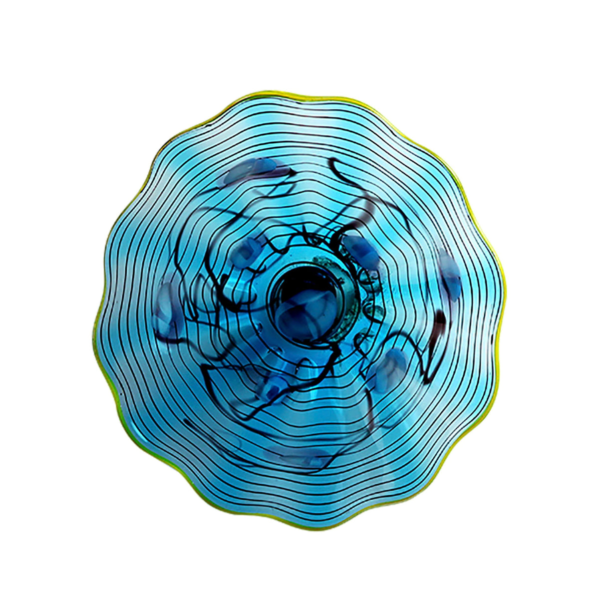 Wall Plate Small - Blue Swirl with Yellow Edge