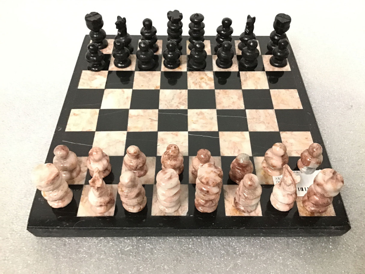 Onyx Chess Set Pink & Black with Black Marble Boarder (Small)