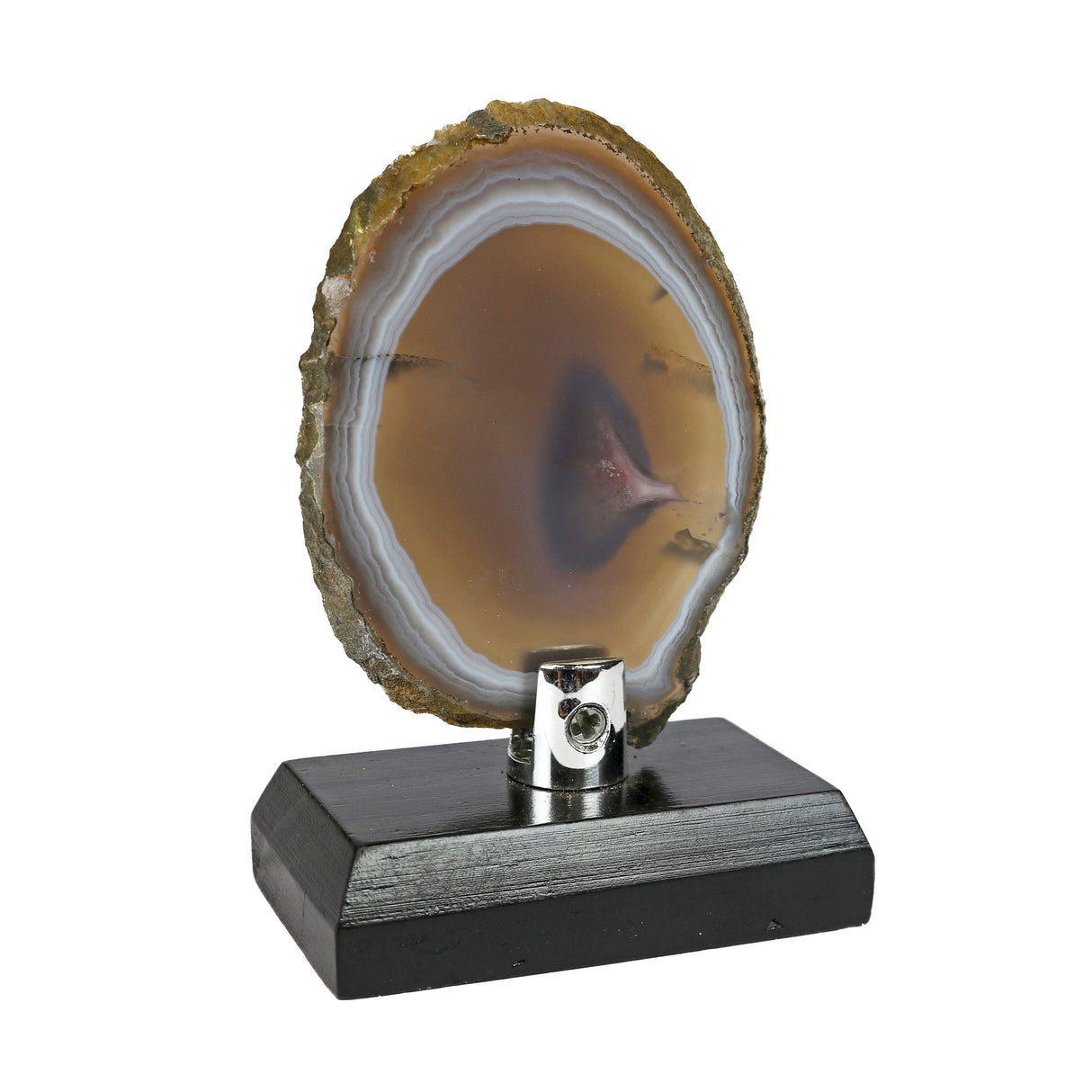 Agate Slice with Browns & Grays on Wooden Screw Stand