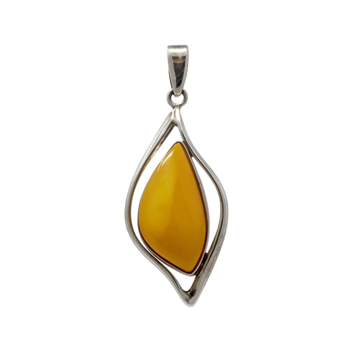 Butterscotch Amber Freeform Pendant with Open Silver Wrap Face