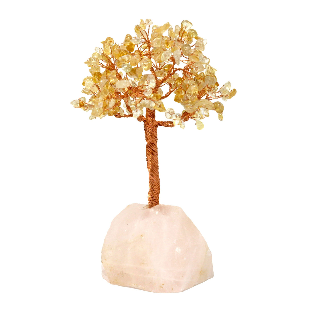 Citrine Copper Wire Beaded Tree Of Life on Rose Quartz Base