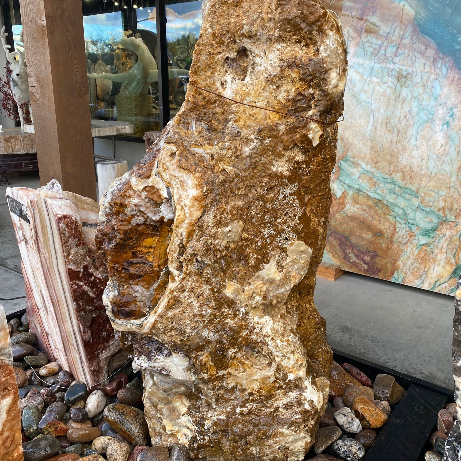 White Serpentine Lace Fossil Boulder Fountain