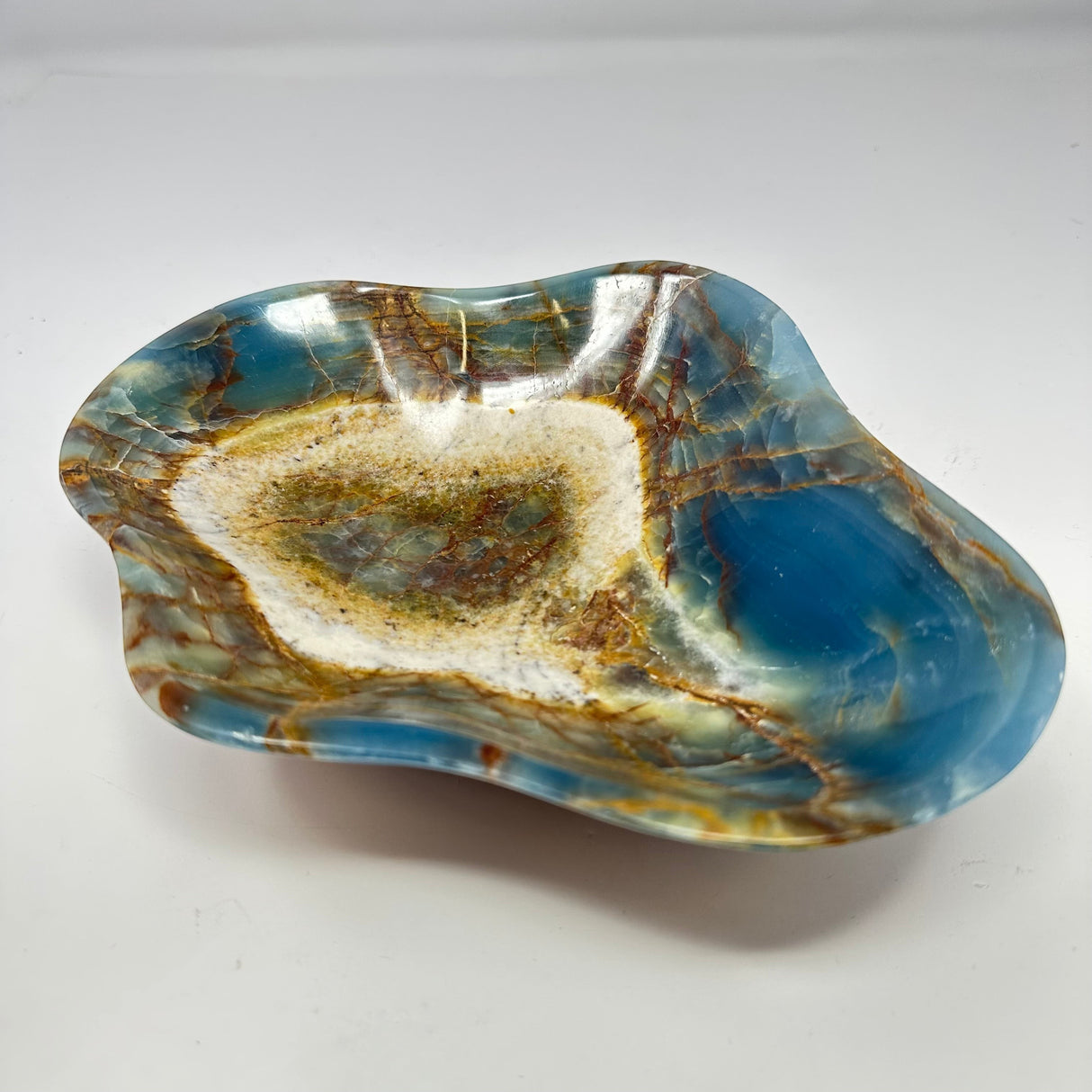 Blue Calcite Banded Freeform Dish with Deep Hues