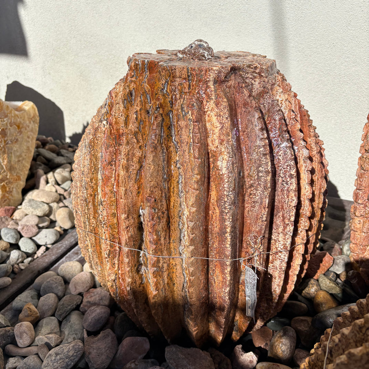 Red Travertine Barrel Cactus Carving Fountain