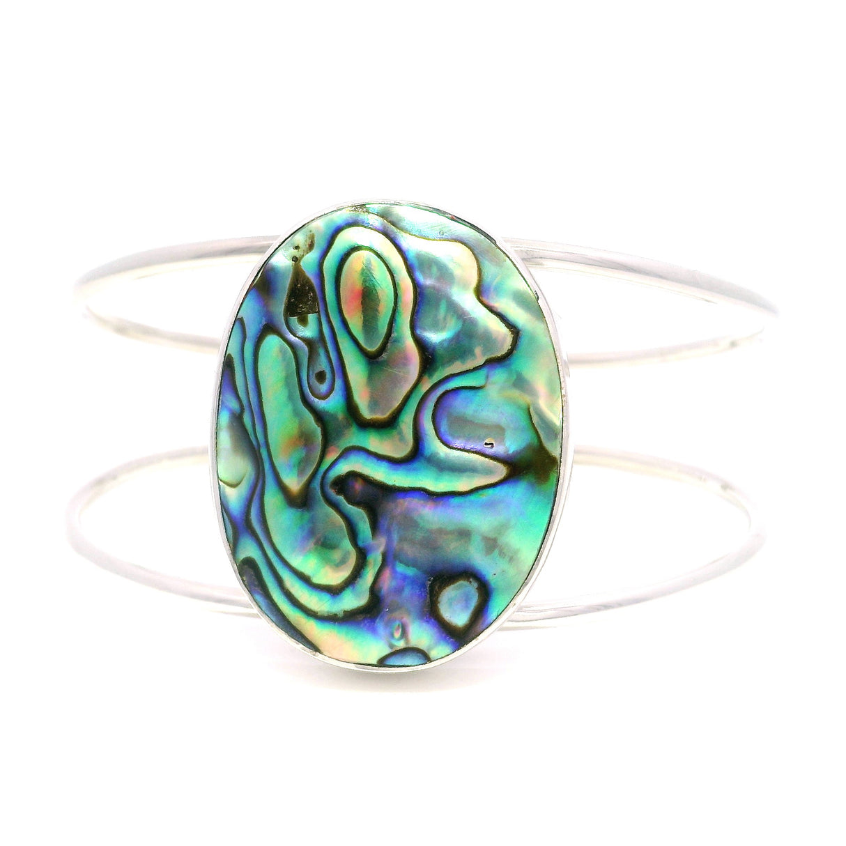 Abalone Shell Classic Double Row Silver Cuff - Simple Bezel Set