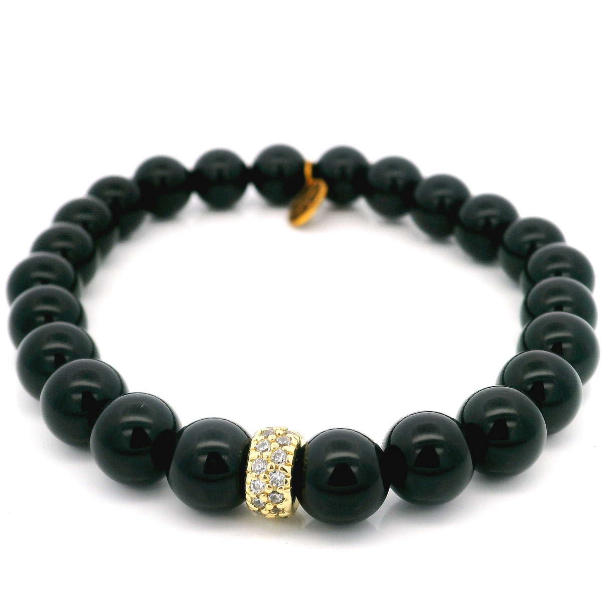 Bracelet de perles en agate noire de 8 mm avec perle Cz dorée
