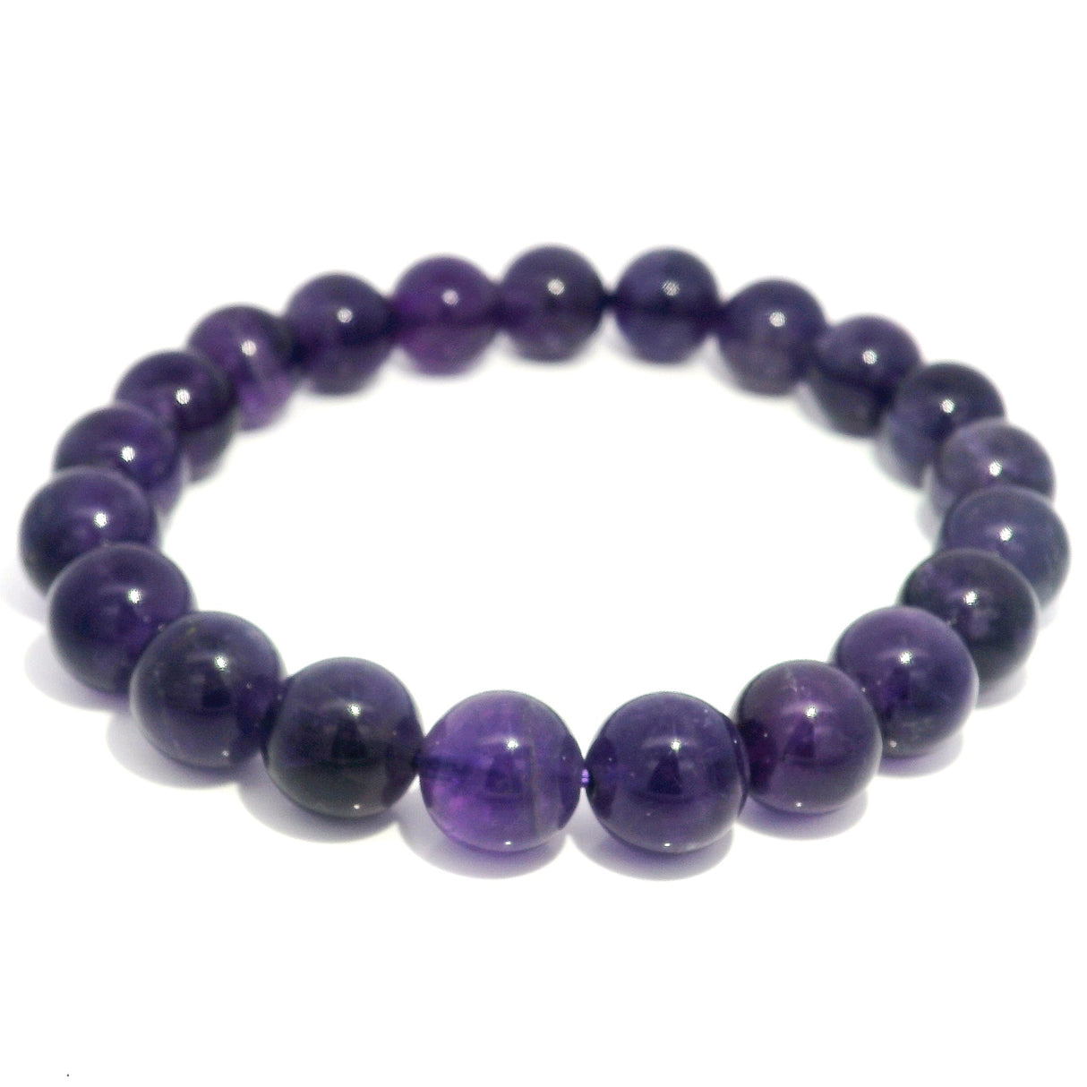 A+ Color & Clarity Amethyst Beaded Bracelet - 9-10 mm Round