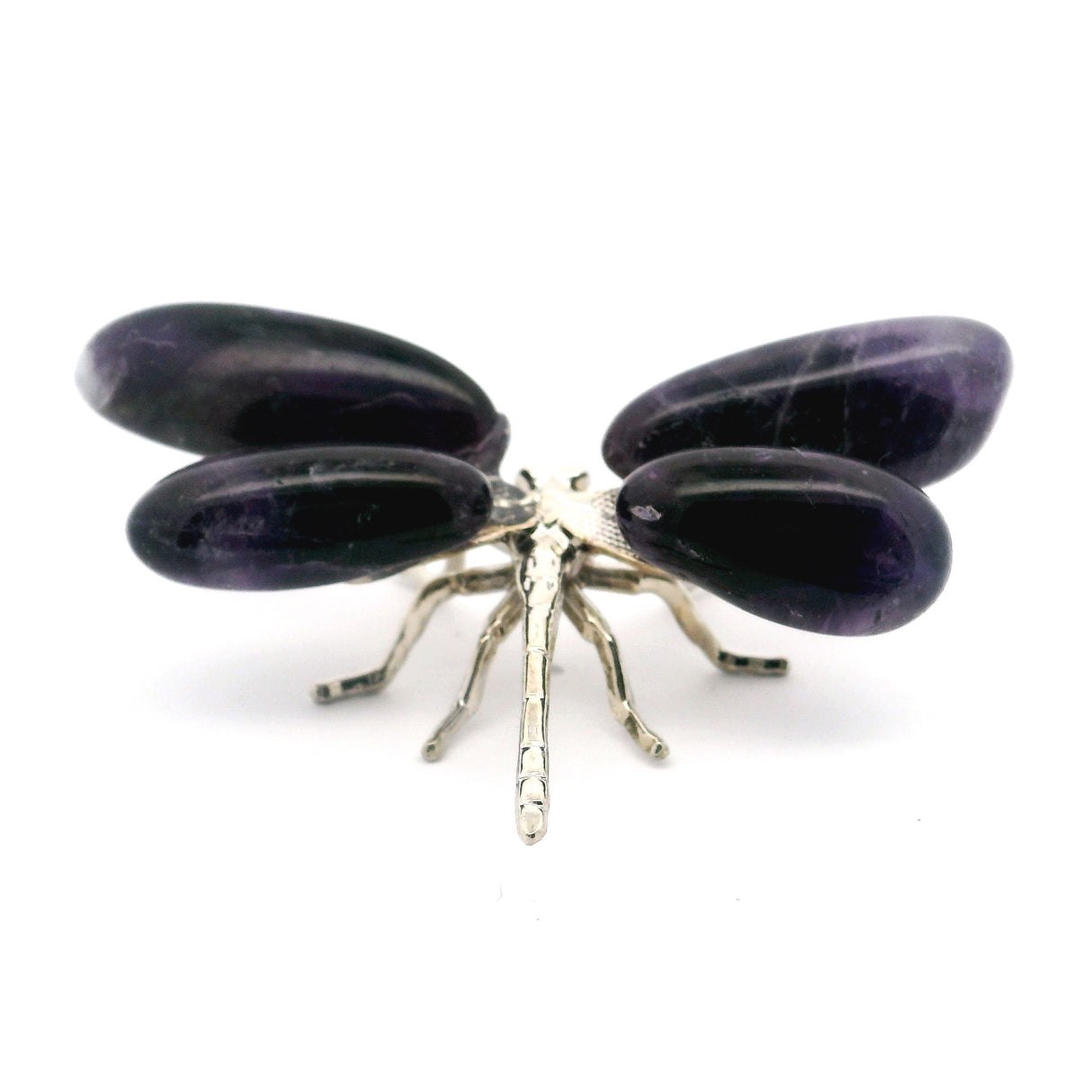 Chevron Amethyst Dragonfly with Metal Body - Tumbled Stones