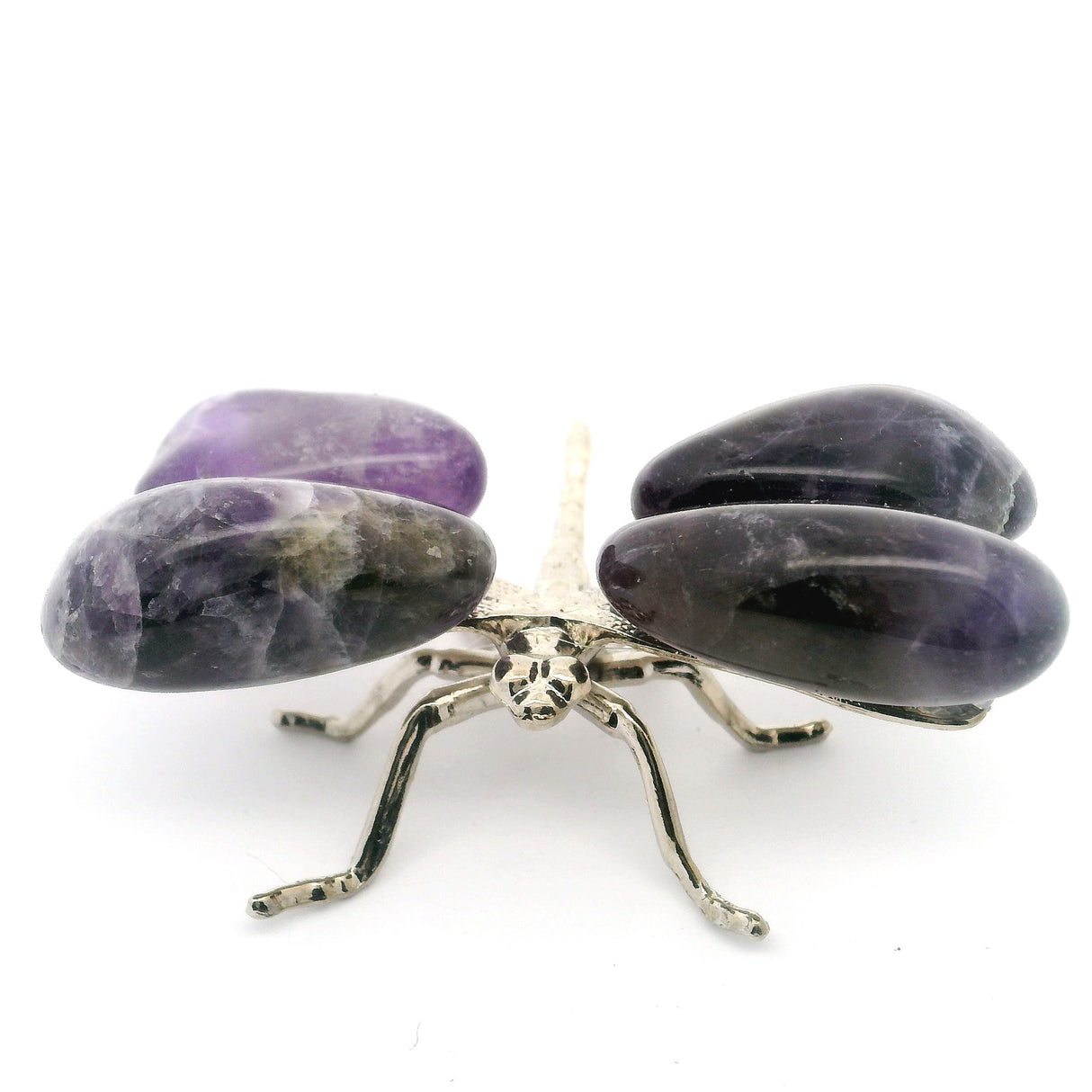 Chevron Amethyst Dragonfly with Metal Body - Tumbled Stones
