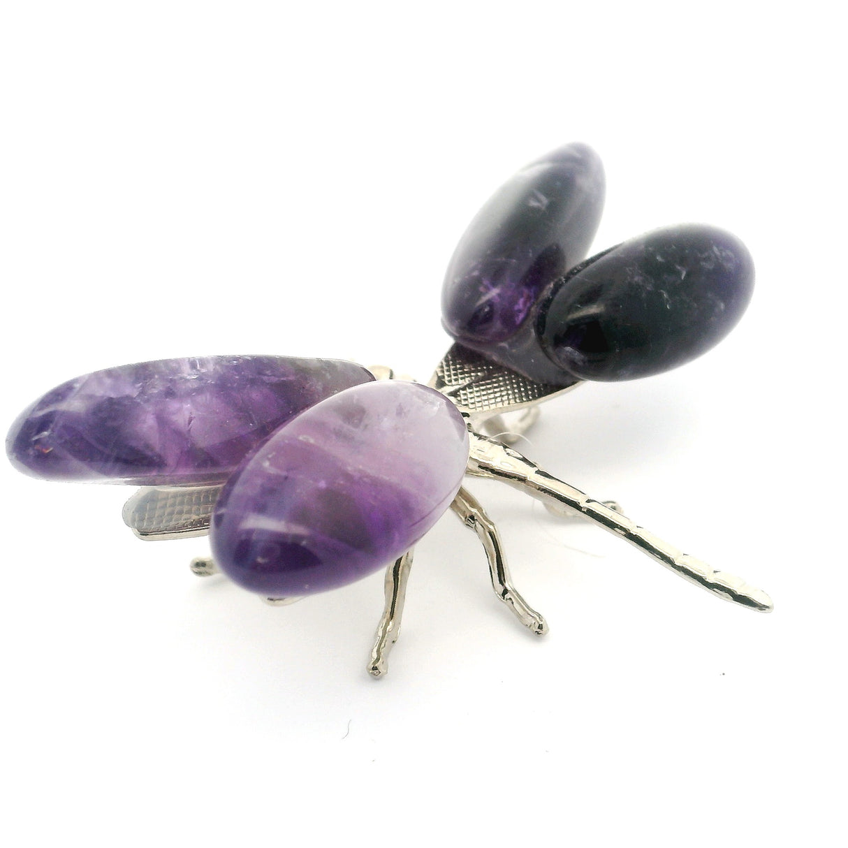 Chevron Amethyst Dragonfly with Metal Body - Tumbled Stones