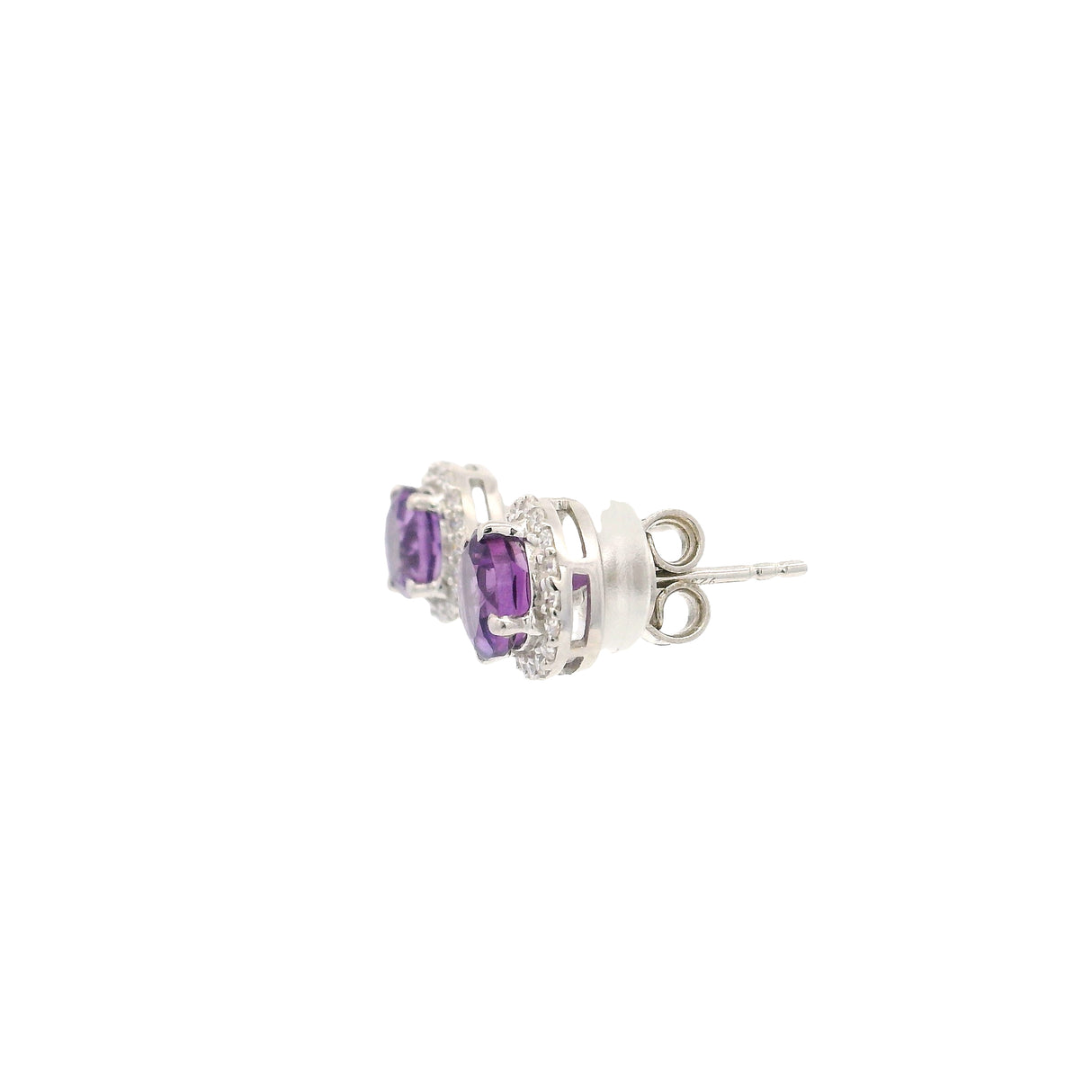 Faceted Gemstone Prong Set Stud Earrings in CZ Halo with Rhodium Vermeil