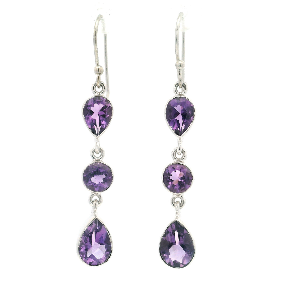 Faceted Amethyst Trio Drop Dangle Earrings