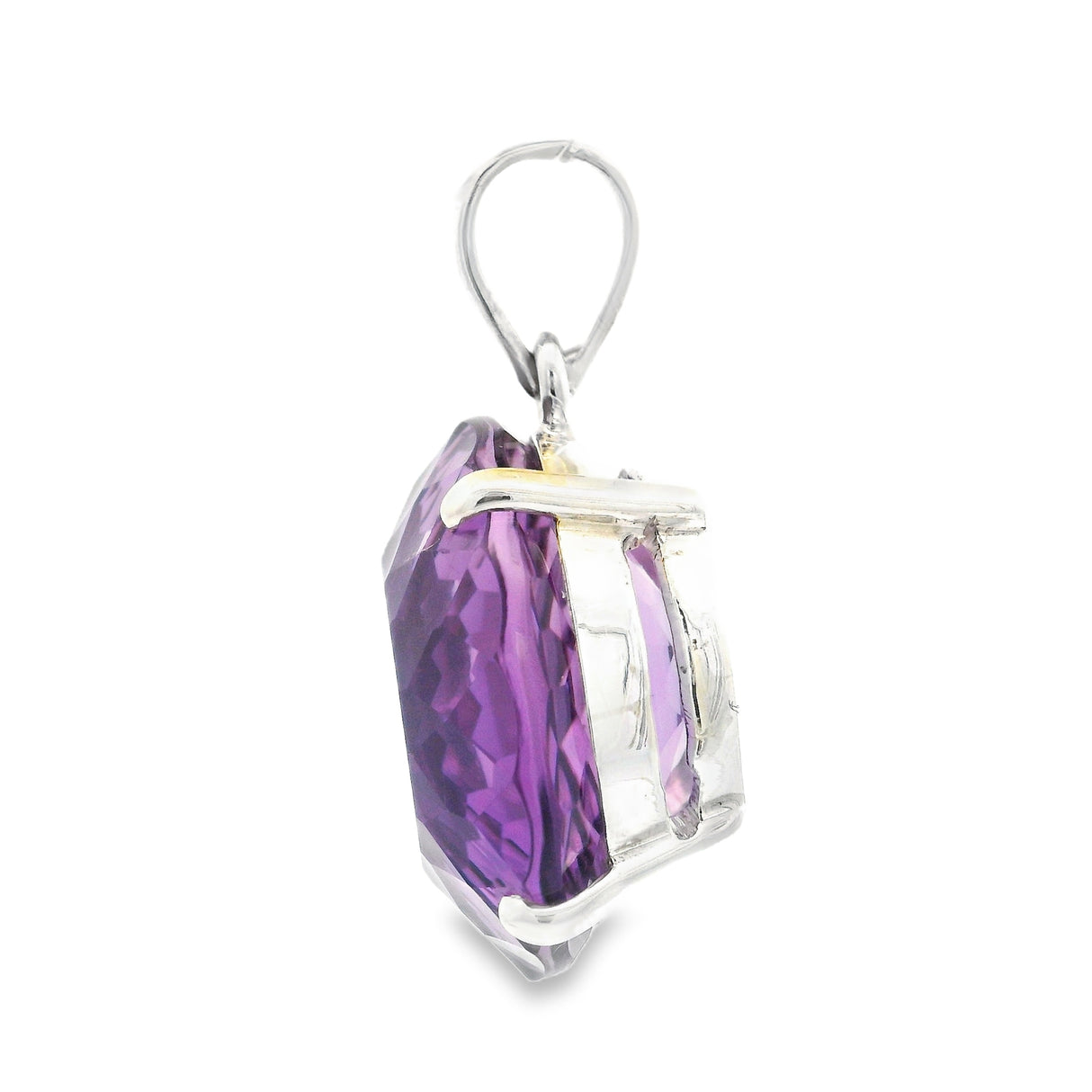 Faceted Amethyst Large Round Pendant Prong Set in 925 Sterling Silver