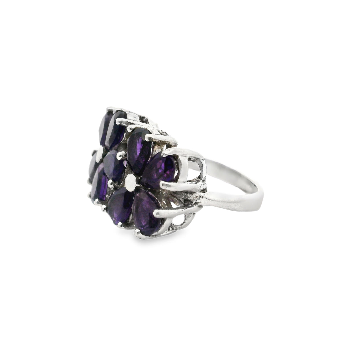 Faceted Amethyst Ring - Prong Set Flower Duo Sz5.25