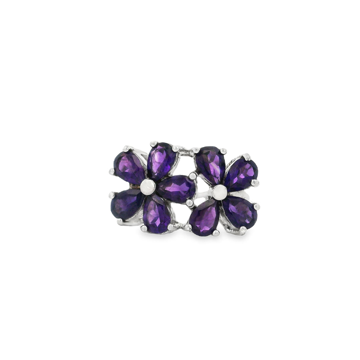 Faceted Amethyst Ring - Prong Set Flower Duo Sz5.25