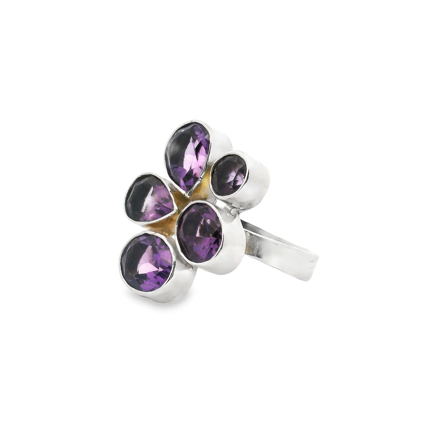 Faceted Amethyst Ring - 5  Faceted Geometric Variety with Silver Bezel Sz Adj